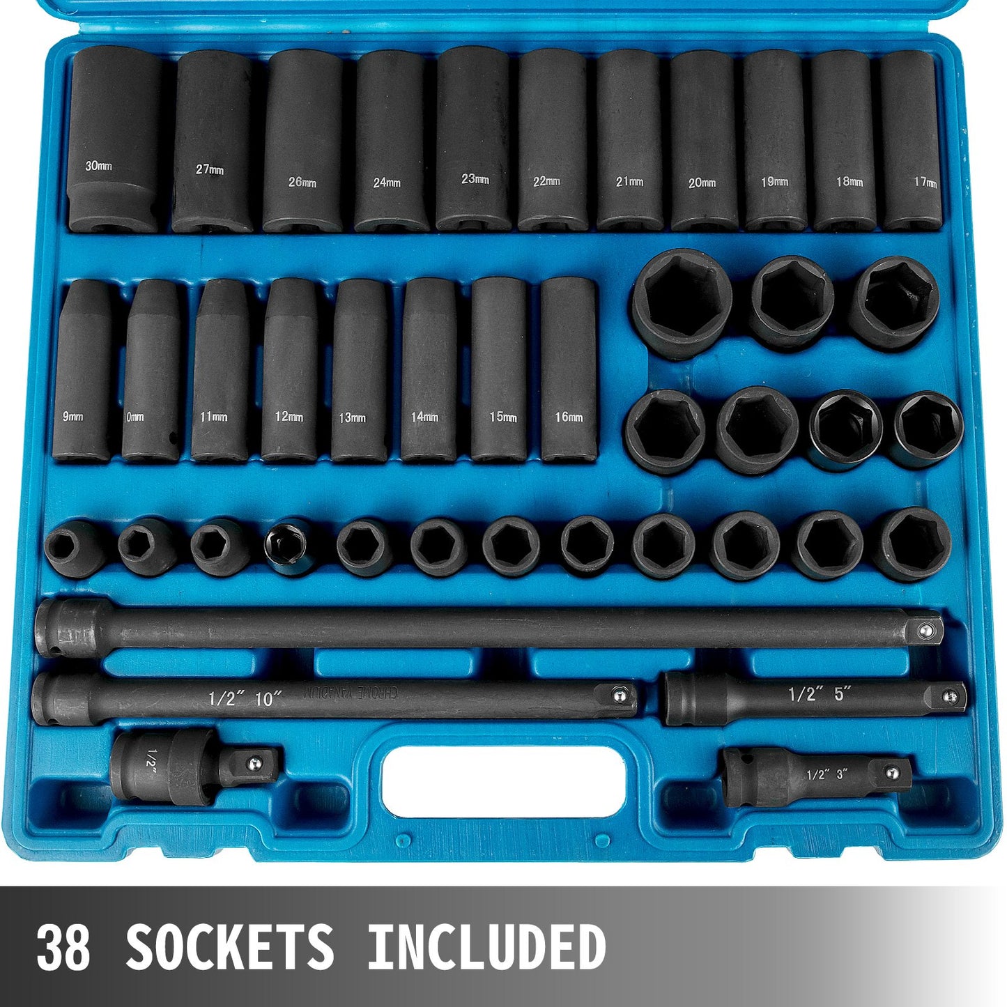 VEVOR Impact Socket Set 43 Piece Impact Sockets, Standard Socket Assortment, Drive