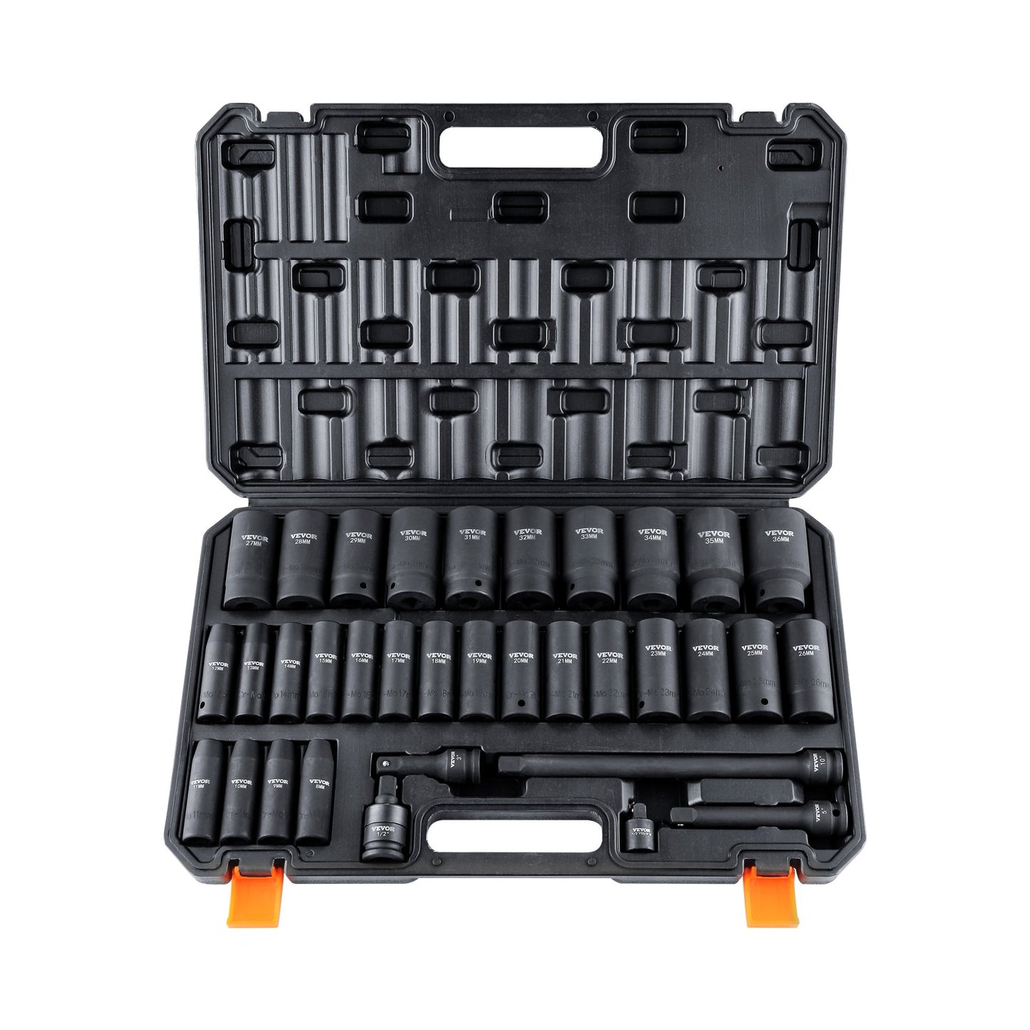 VEVOR 1/2" Drive Deep Impact Socket Set, 34pcs Socket Set Metric （8-36mm） 6 Point