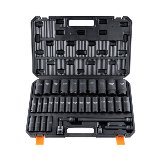 VEVOR 1/2" Drive Deep Impact Socket Set, 34pcs Socket Set Metric （8-36mm） 6 Point