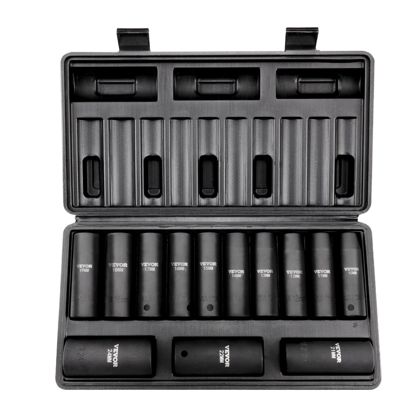 VEVOR 1/2" Drive Impact Socket Set, 13 Piece Deep Socket Set Metric 10-24mm, 6 Point