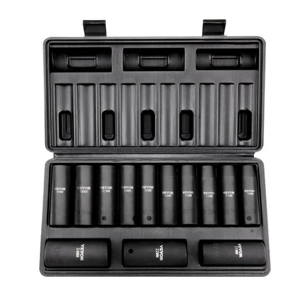 13-Piece Metric Deep Impact Socket Set, 1/2" Drive, 10-24mm, with Storage Case