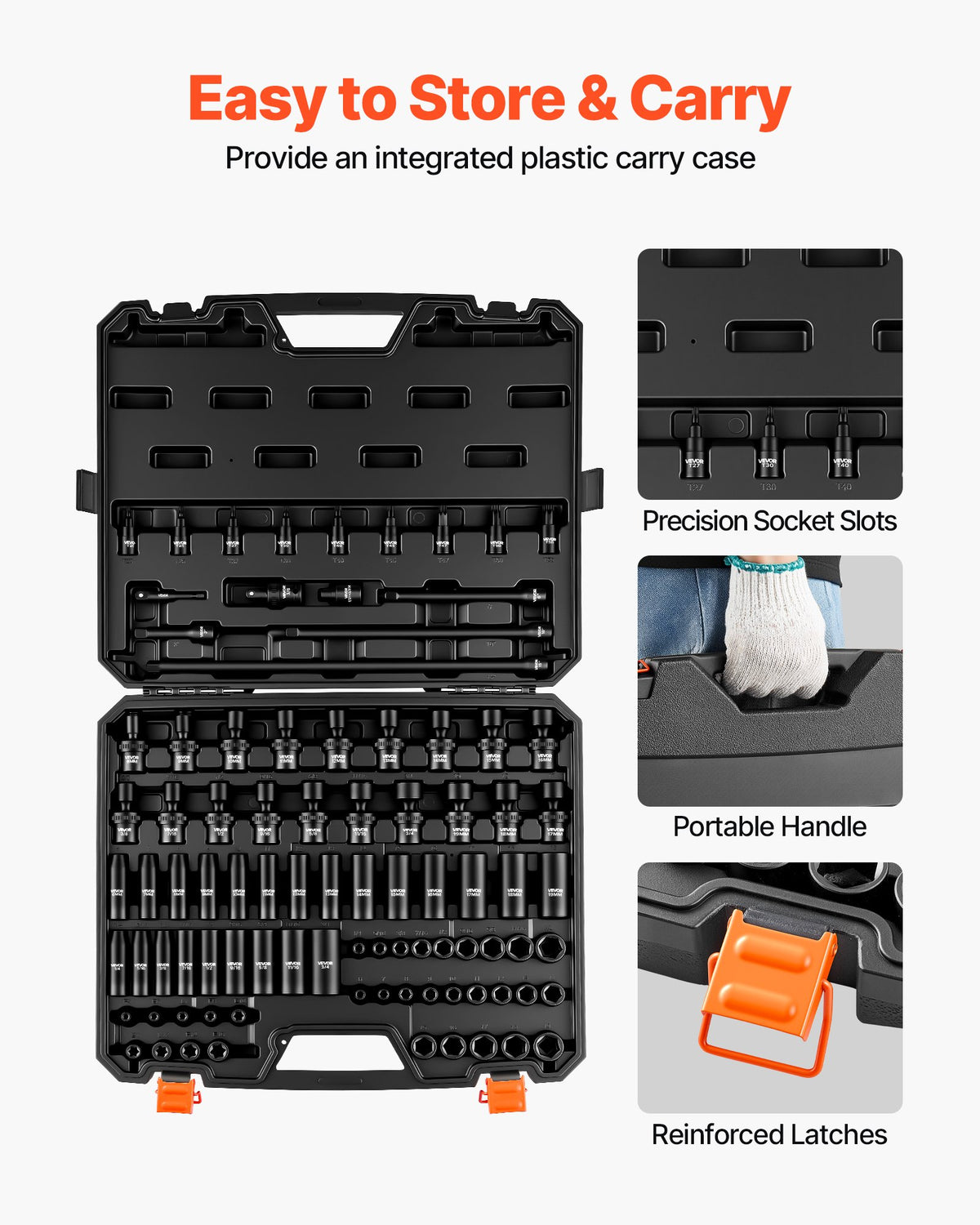 Impact Socket Set, 3/8" Drive, 90-Piece Socket Set, 6 Point Sockets, SAE 1/4"-3/4" and Metric 6-19 mm, Easy to Identify, with Adapters, Sturdy Storage Case, Cr-Mo Alloy Steel for Vehicles Repair