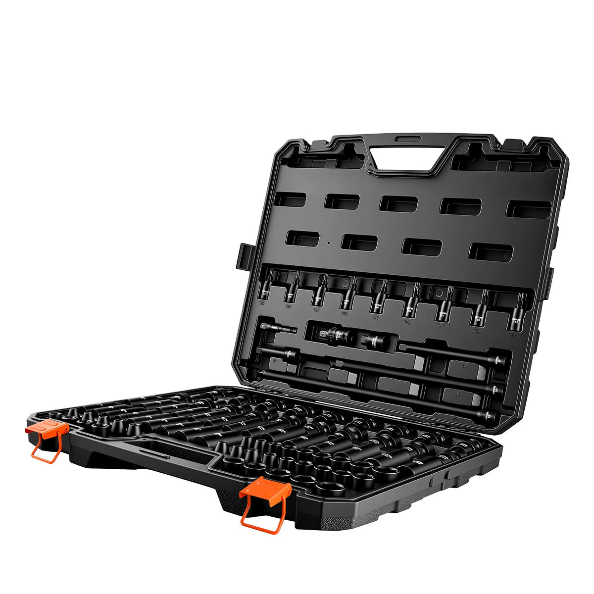 Impact Socket Set, 3/8" Drive, 90-Piece Socket Set, 6 Point Sockets, SAE 1/4"-3/4" and Metric 6-19 mm, Easy to Identify, with Adapters, Sturdy Storage Case, Cr-Mo Alloy Steel for Vehicles Repair