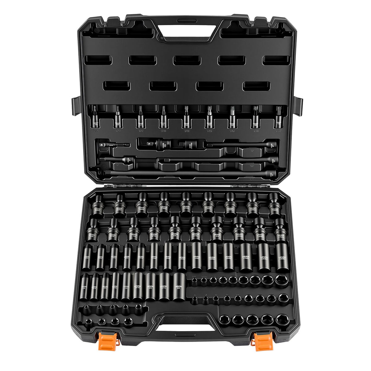 Impact Socket Set, 3/8" Drive, 90-Piece Socket Set, 6 Point Sockets, SAE 1/4"-3/4" and Metric 6-19 mm, Easy to Identify, with Adapters, Sturdy Storage Case, Cr-Mo Alloy Steel for Vehicles Repair