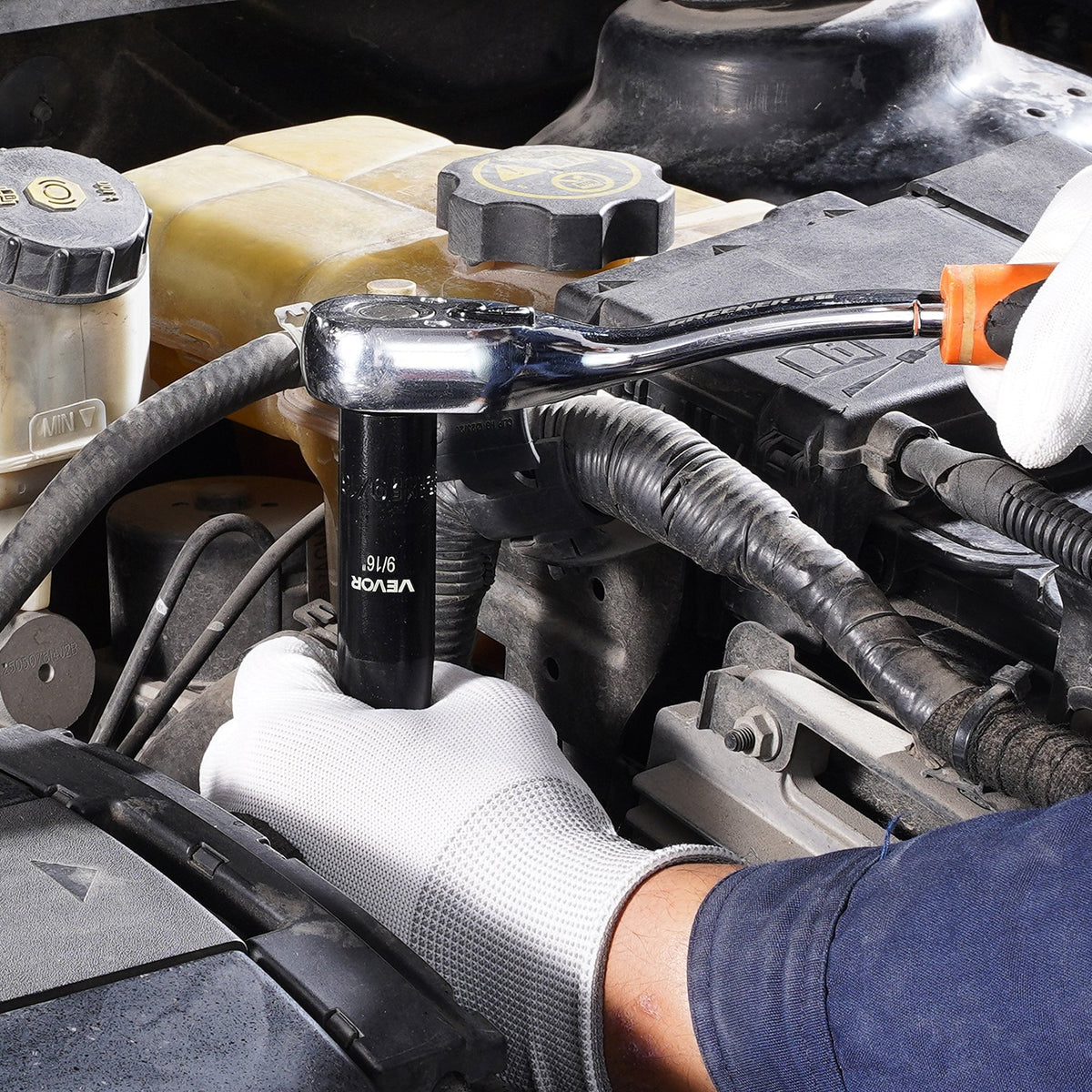 Impact Socket Set, 1/2" 19 Piece Impact Sockets, Deep Socket, 6-Point Sockets, 1/2" Drive Set 3/8" to 1-1/2", Cr-V Rugged Construction, Easy to Identify, with a Sturdy Storage Case, for Vehicles