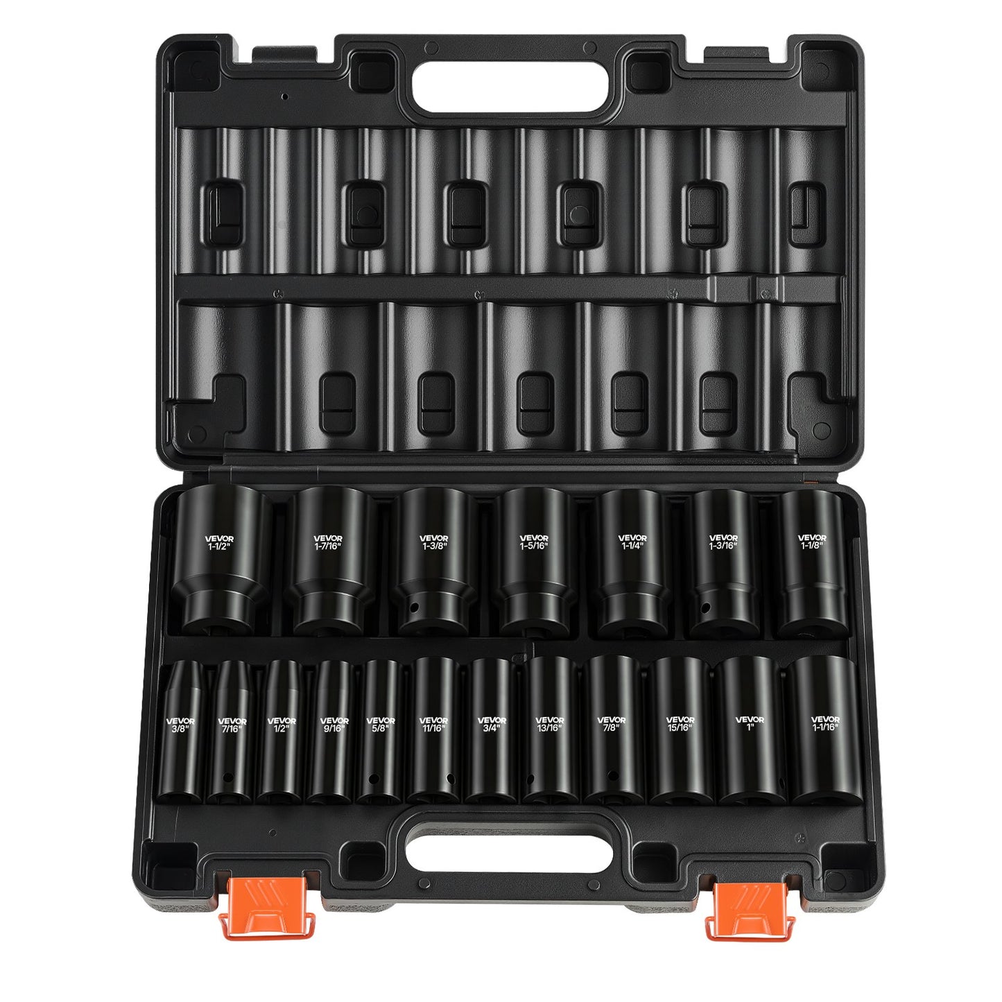 Impact Socket Set, 1/2" 19 Piece Impact Sockets, Deep Socket, 6-Point Sockets, 1/2" Drive Set 3/8" to 1-1/2", Cr-V Rugged Construction, Easy to Identify, with a Sturdy Storage Case, for Vehicles
