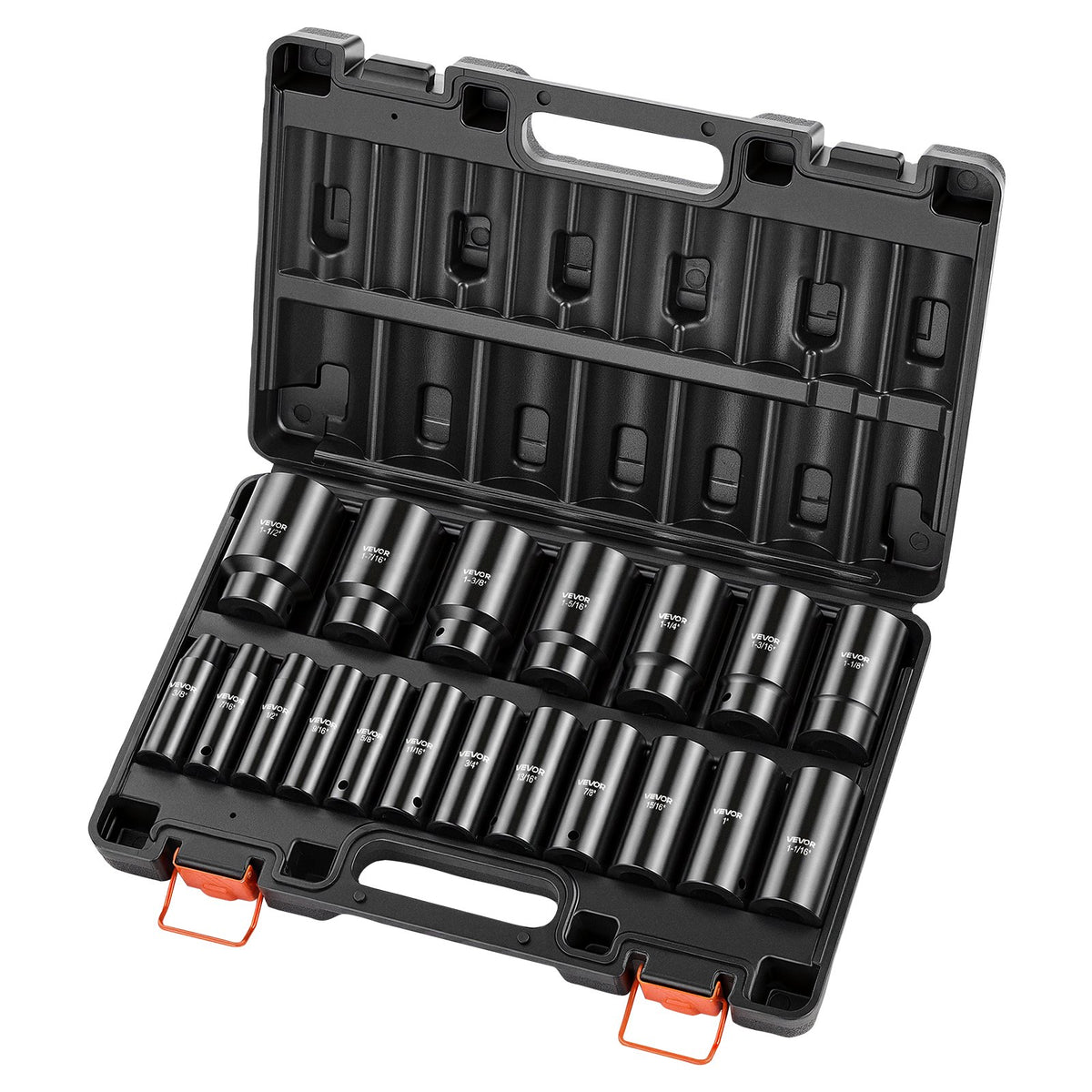 Impact Socket Set, 1/2" 19 Piece Impact Sockets, Deep Socket, 6-Point Sockets, 1/2" Drive Set 3/8" to 1-1/2", Cr-V Rugged Construction, Easy to Identify, with a Sturdy Storage Case, for Vehicles