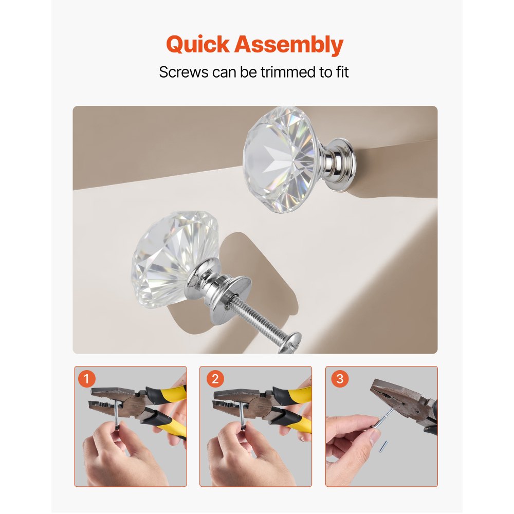 Cabinet Knobs Drawer Kitchen Pulls 12 Pack 31 mm Diamond Handle Acrylic