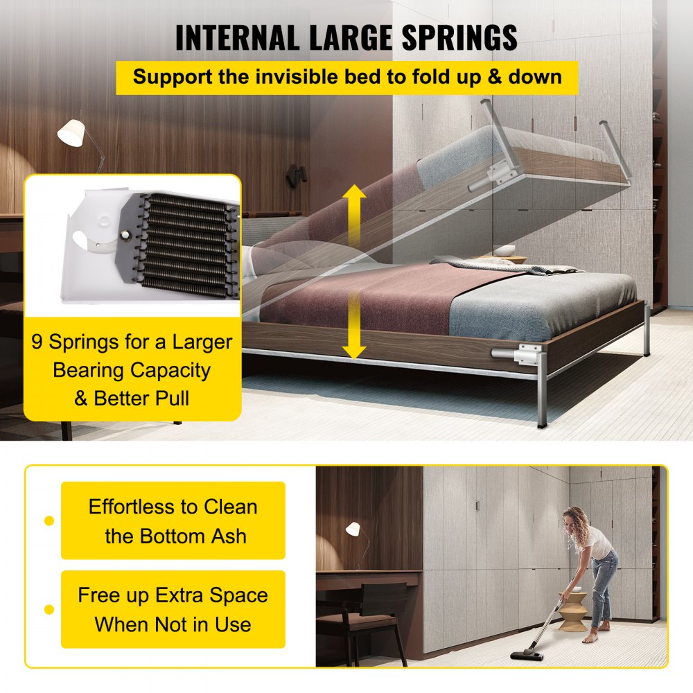 VEVOR DIY Murphy Bed Springs Mechanism Hardware Kit Vertical for King Queen Bed