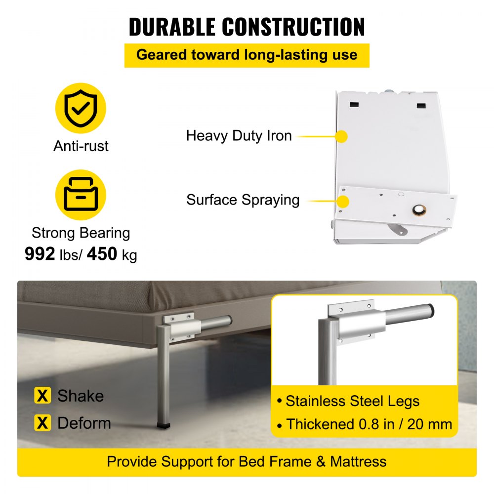 VEVOR DIY Murphy Bed Springs Mechanism Hardware Kit Vertical for King Queen Bed