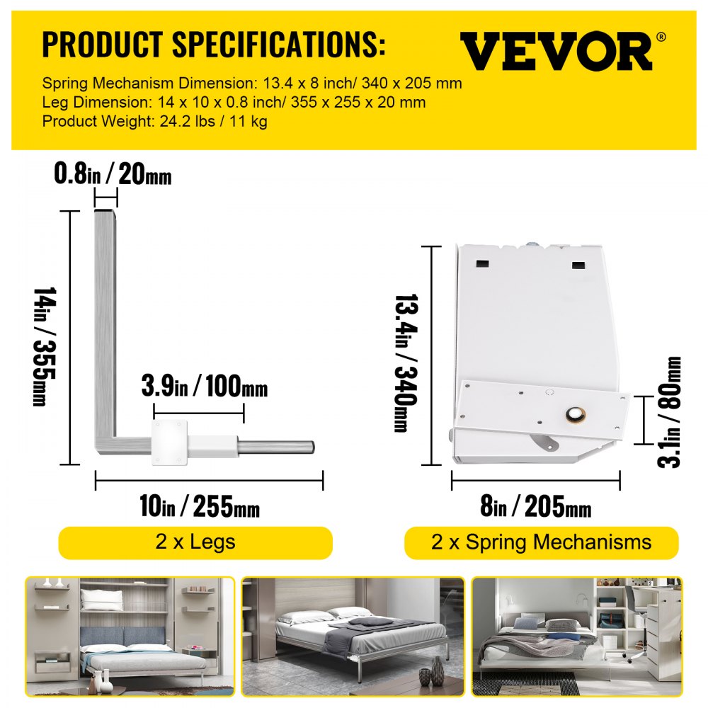VEVOR DIY Murphy Bed Springs Mechanism Hardware Kit Vertical for King Queen Bed