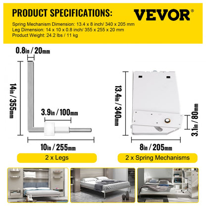 VEVOR DIY Murphy Bed Springs Mechanism Hardware Kit Vertical for King Queen Bed
