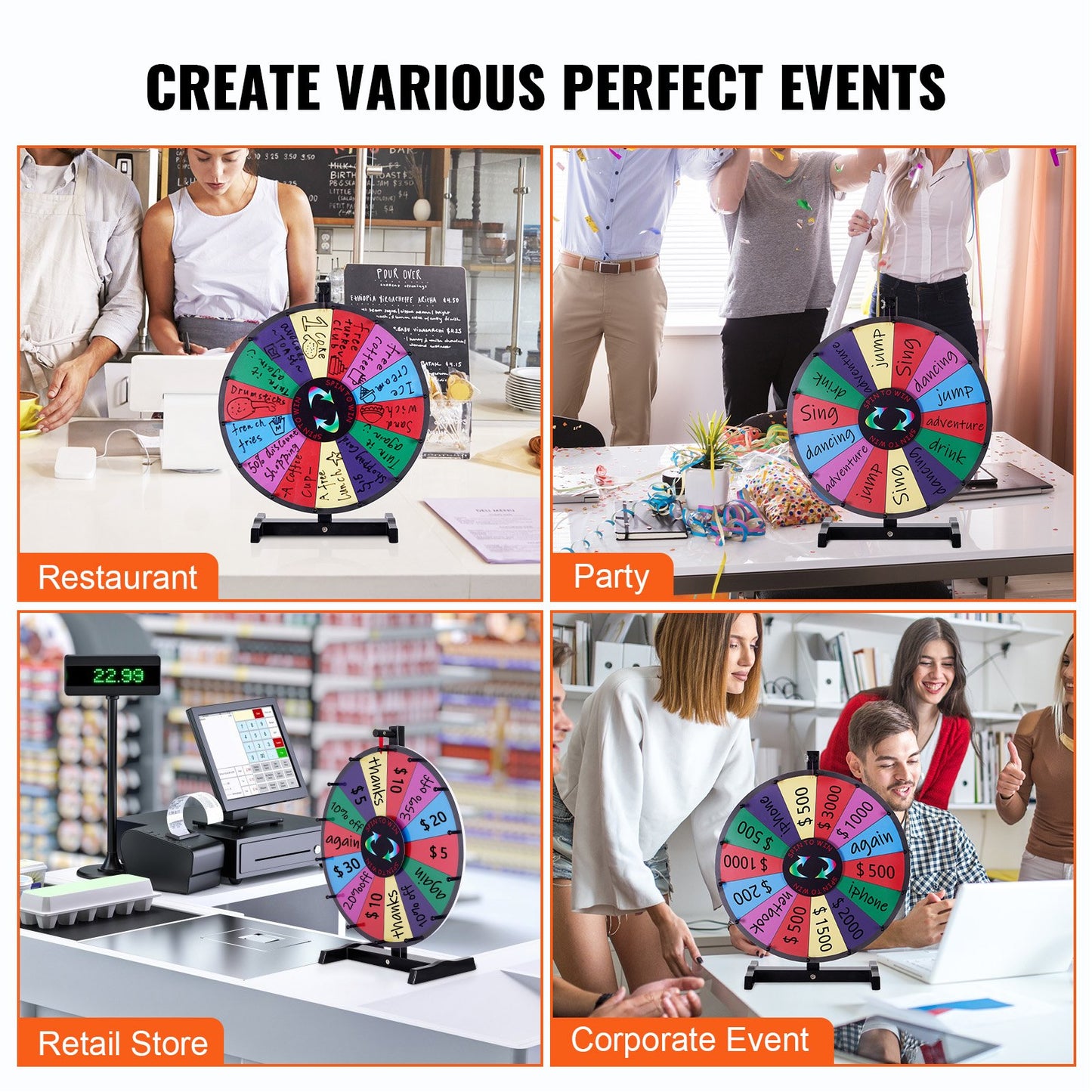 VEVOR 18 inch Spinning Prize Wheel, 14 Slots Tabletop Spinner, Heavy Duty Roulette