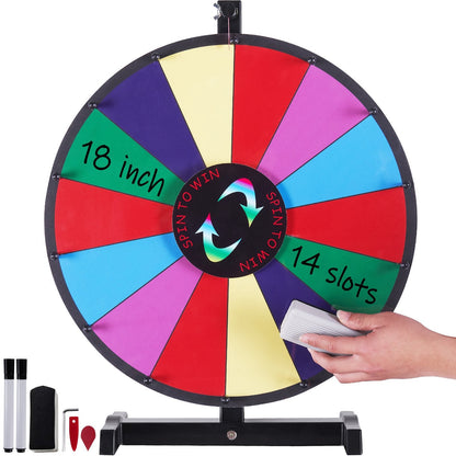 18-Inch Tabletop Prize Wheel, 14-Slot Spinner with Erasable Surface & Markers