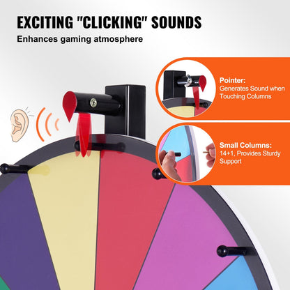 24 cm Tabletop Prize Wheel, 14 Slots, Heavy Duty Spinner with Accessories