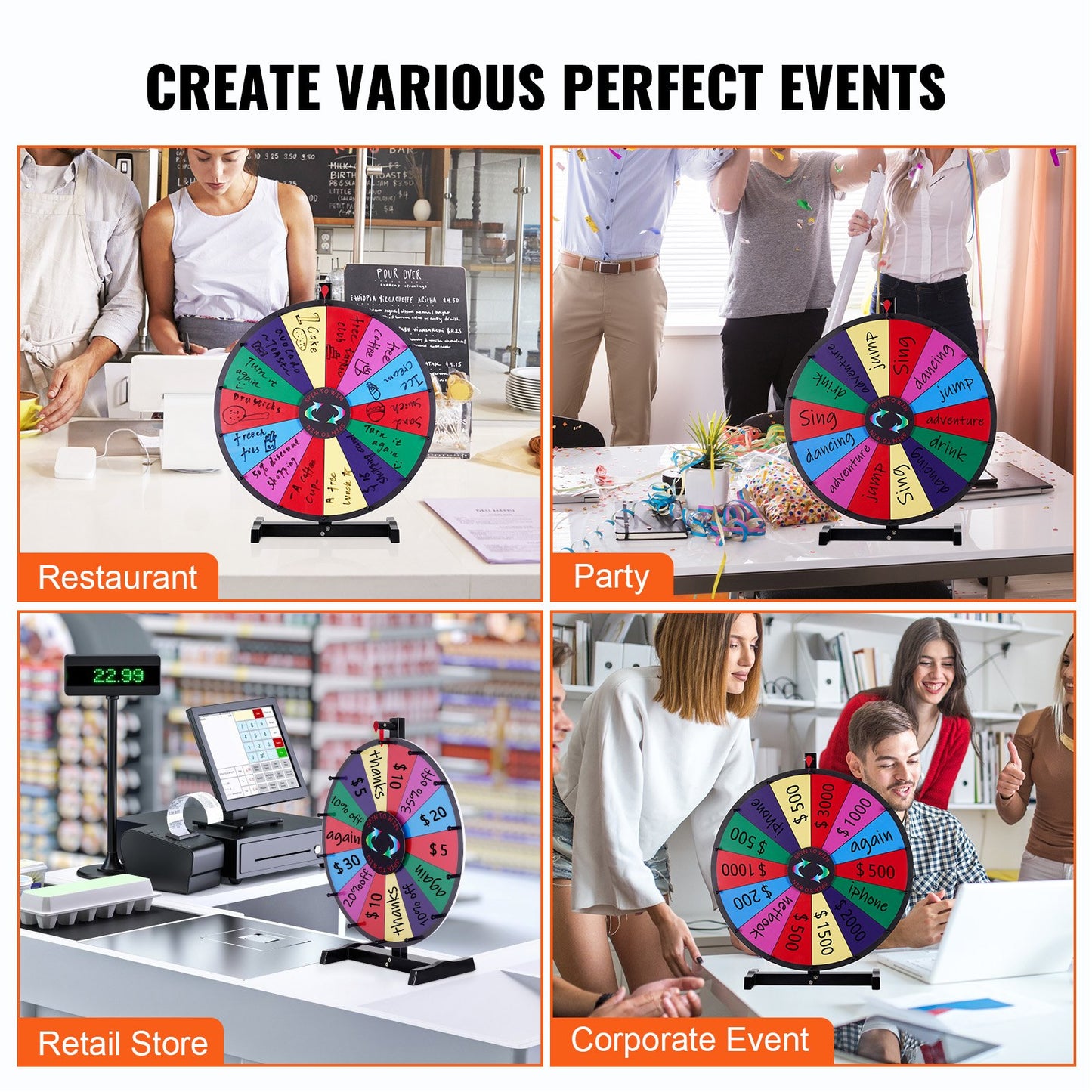 VEVOR 24 inch Spinning Prize Wheel, 14 Slots Tabletop Spinner, Heavy Duty Roulette