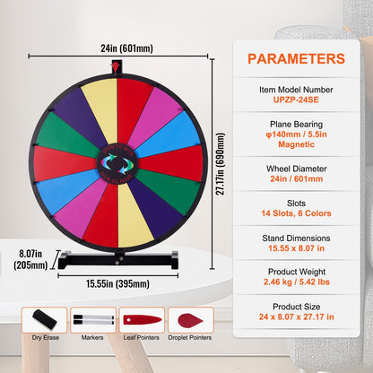 24 cm Tabletop Prize Wheel, 14 Slots, Heavy Duty Spinner with Accessories