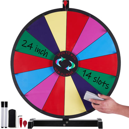 24 cm Tabletop Prize Wheel, 14 Slots, Heavy Duty Spinner with Accessories