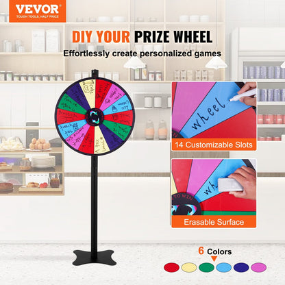 24cm Roulette Prize Wheel, 14 Slots, with Stand & Markers for Events and Parties