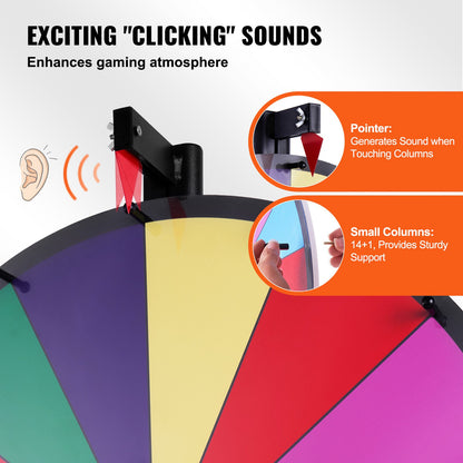 VEVOR 24 inch Spinning Prize Wheel, 14 Slots Spinning Wheel, Roulette Wheel with