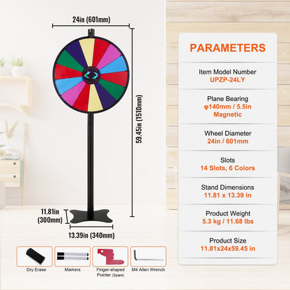 24cm Roulette Prize Wheel, 14 Slots, with Stand & Markers for Events and Parties