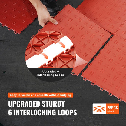 VEVOR Garage Tiles Interlocking 12x12 in 25 Pack Garage Flooring Tiles Red