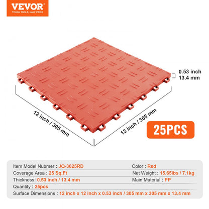 VEVOR Garage Tiles Interlocking 12x12 in 25 Pack Garage Flooring Tiles Red