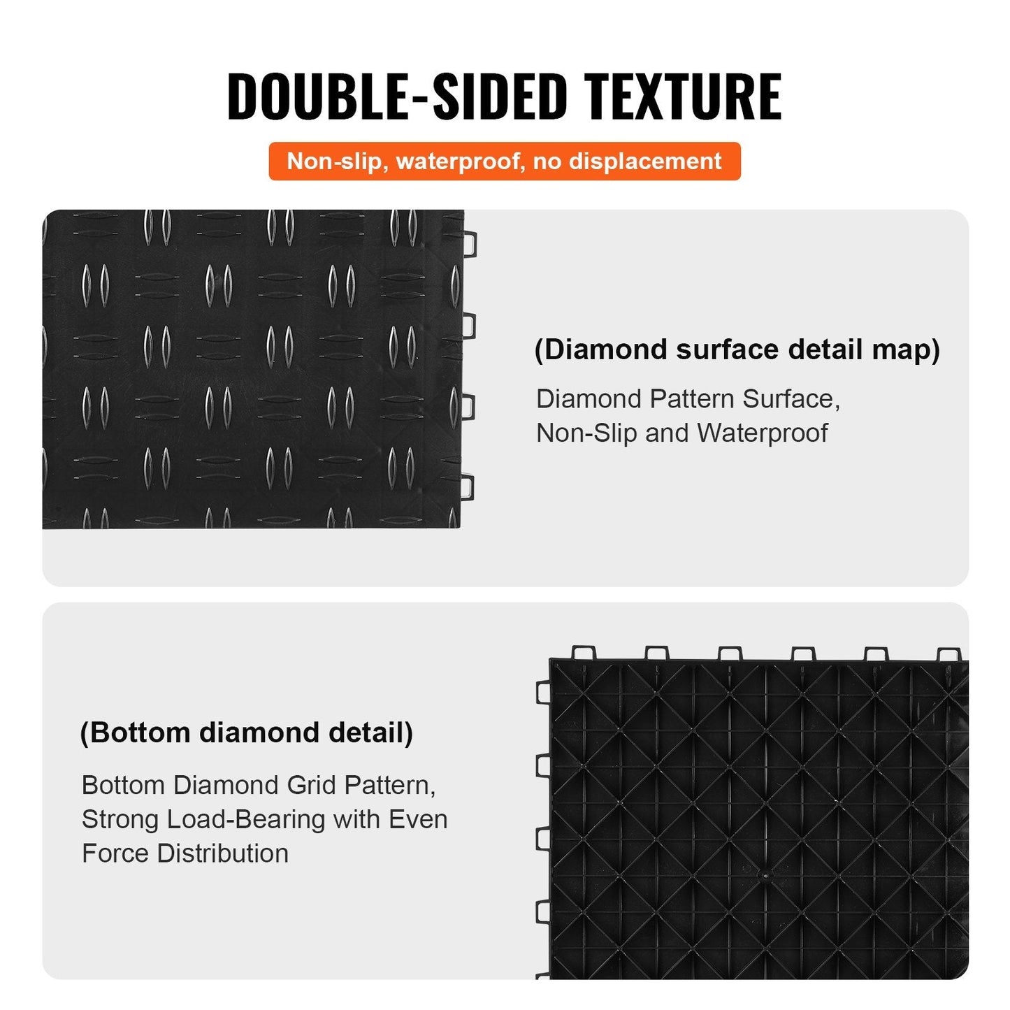 Interlocking Garage Floor Tiles, 25 Pack, Non-Slip, 305 x 305 mm, Black