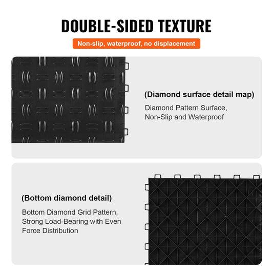 Interlocking Garage Floor Tiles, 25 Pack, Non-Slip, 305 x 305 mm, Black