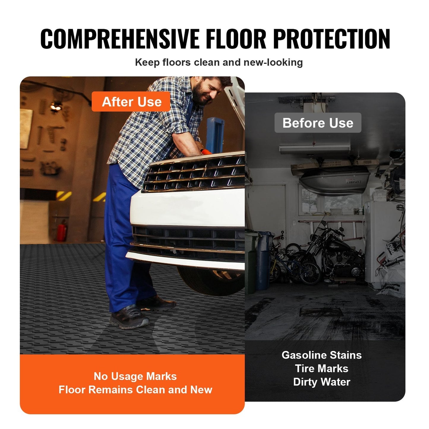 Interlocking Garage Floor Tiles, 25 Pack, Non-Slip, 305 x 305 mm, Black