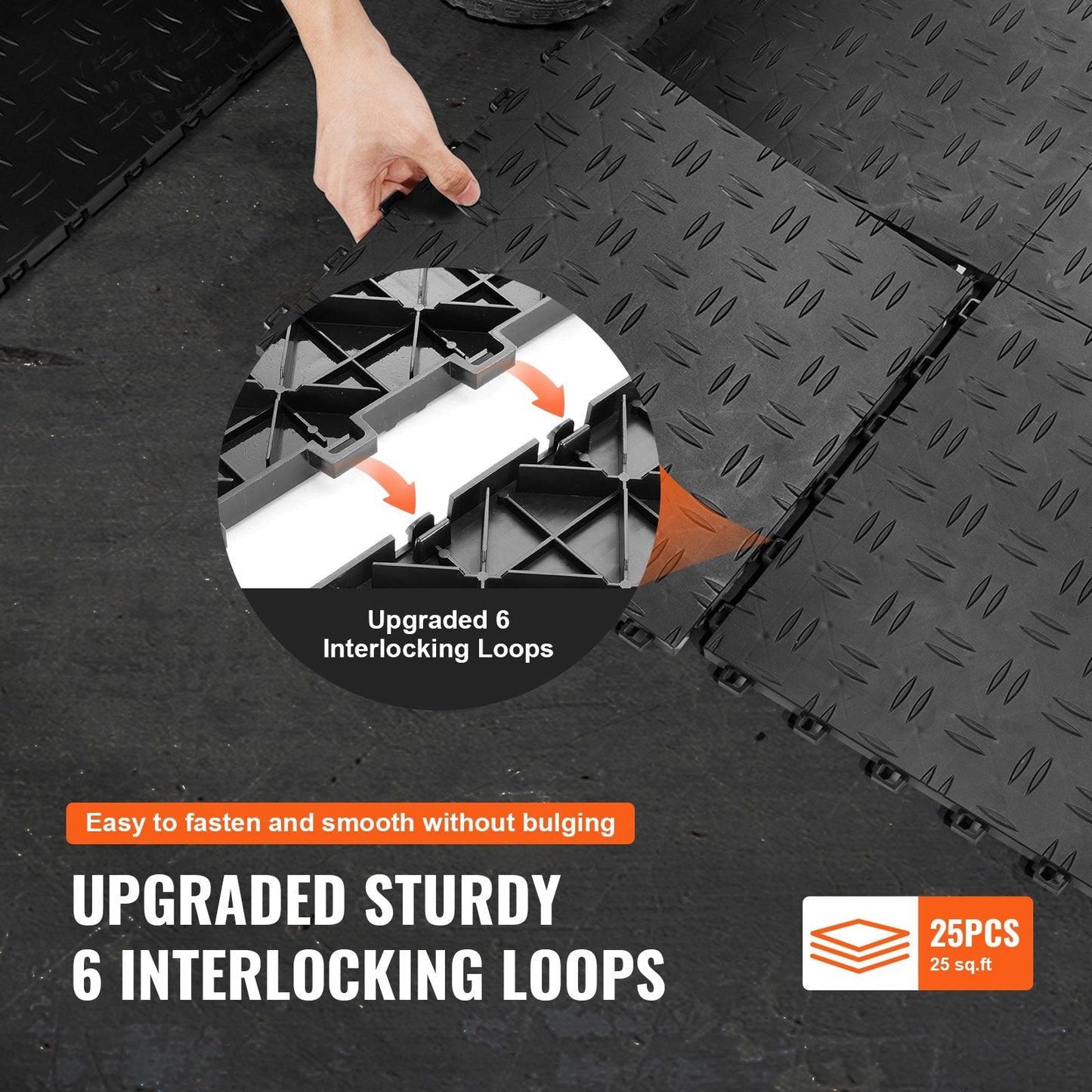 Interlocking Garage Floor Tiles, 25 Pack, Non-Slip, 305 x 305 mm, Black