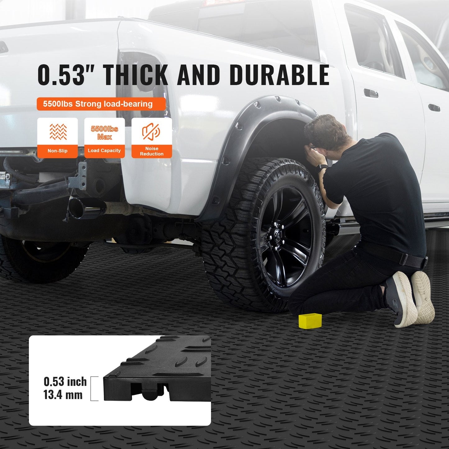 Interlocking Garage Floor Tiles, 50 Pack, 0.3 x 0.3 x 0.013 m, Black, Non-Slip Design