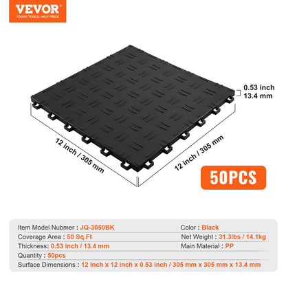 VEVOR Garage Tiles Interlocking, 12 x 12 x 0.53 inch 50 Pack Garage Floor Covering