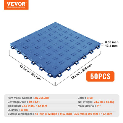 VEVOR Garage Tiles Interlocking 12x12 in 50 Pack Garage Flooring Tiles Blue