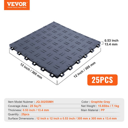 Interlocking Garage Floor Tiles, 25 Pack, 0.3 x 0.3 x 0.013 m, Graphite Gray