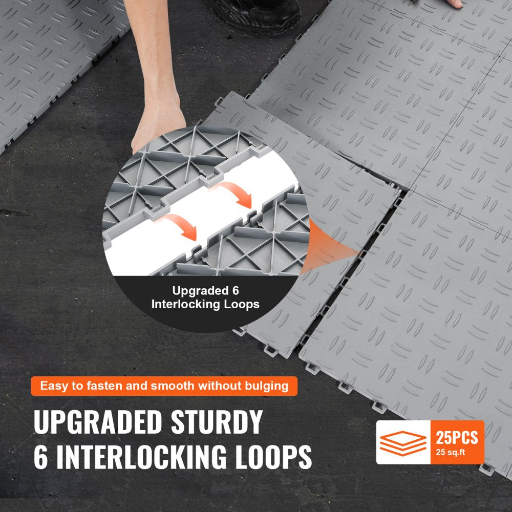 VEVOR Garage Tiles Interlocking 12x12 in 25 Pack Garage Flooring Tiles Silver