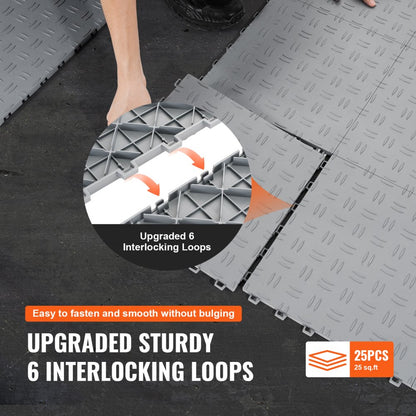 VEVOR Garage Tiles Interlocking 12x12 in 25 Pack Garage Flooring Tiles Silver