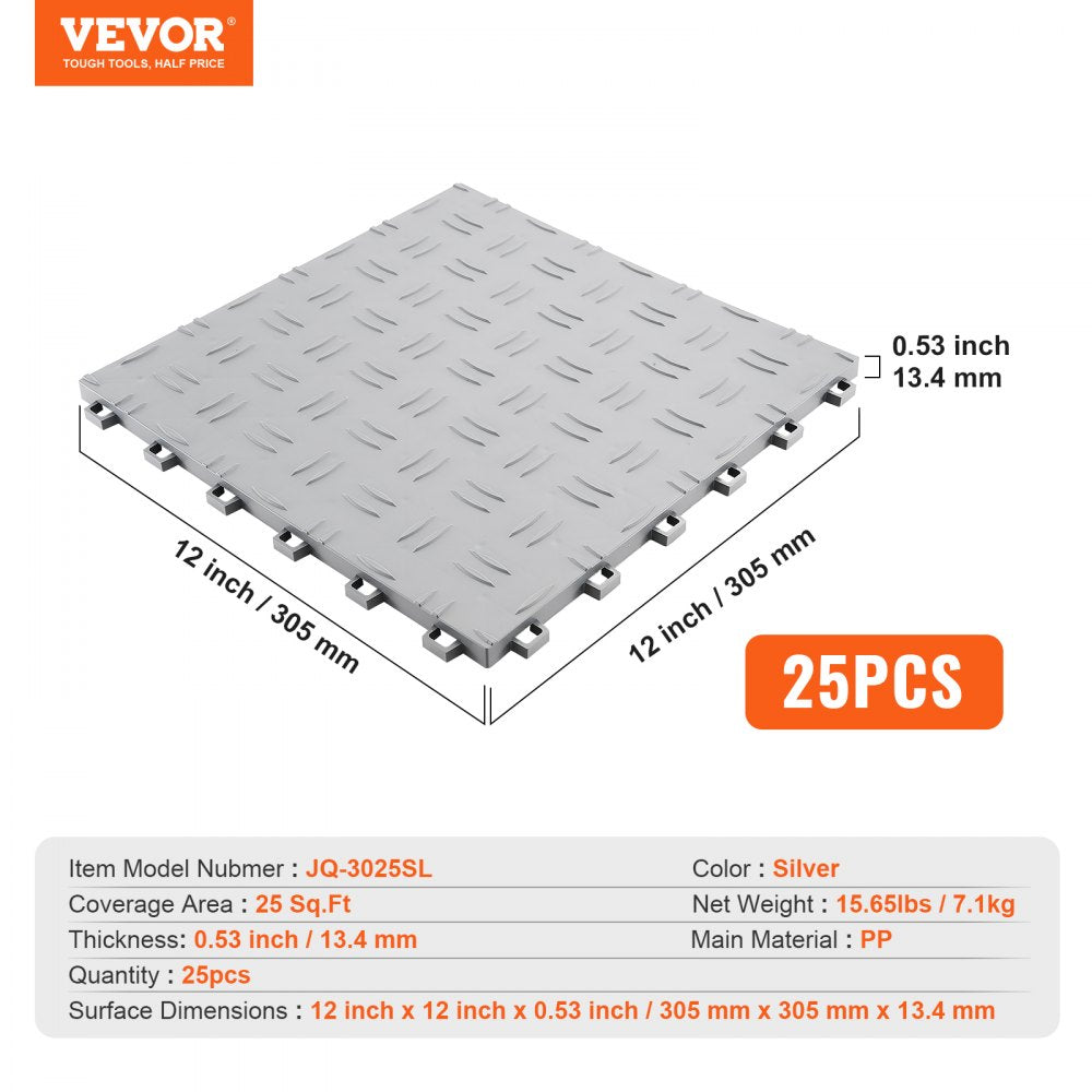 VEVOR Garage Tiles Interlocking 12x12 in 25 Pack Garage Flooring Tiles Silver
