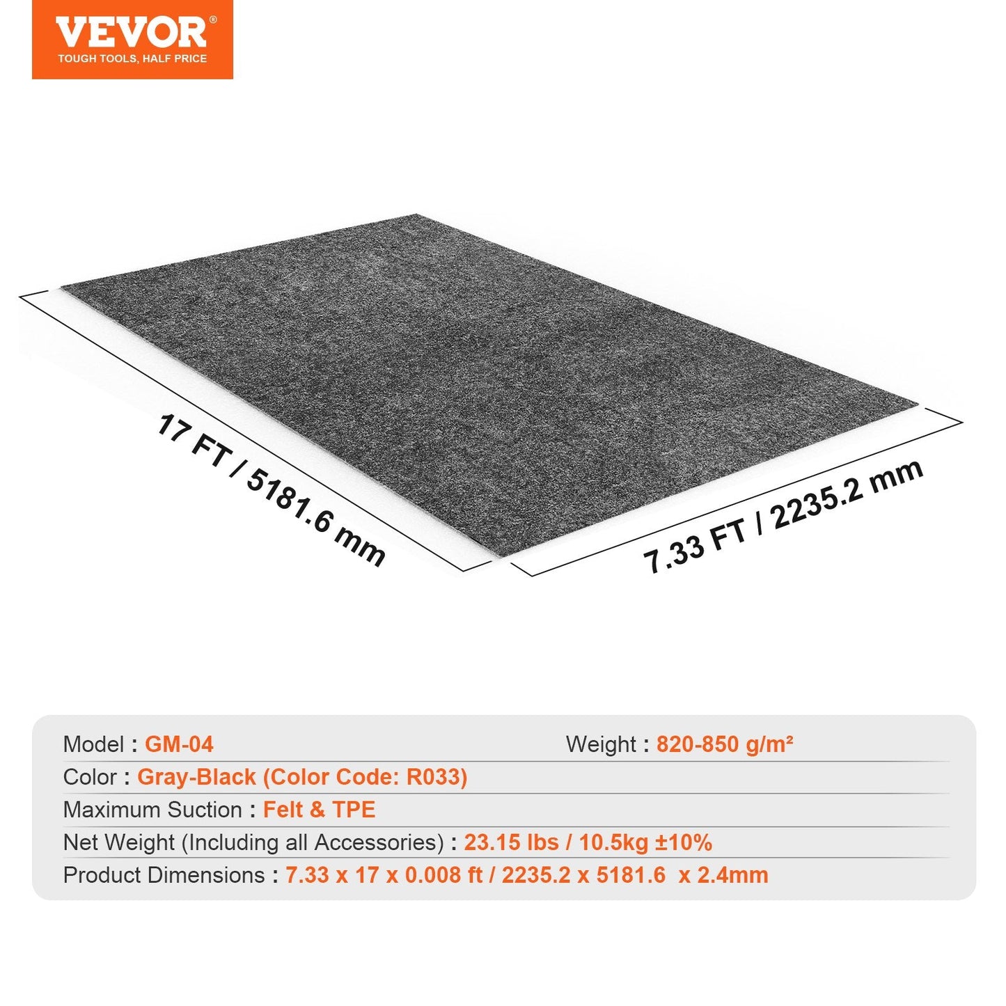 Heavy Duty 2.25 x 5.2 M Garage Floor Mat - Waterproof, Non-Slip, Easy Clean