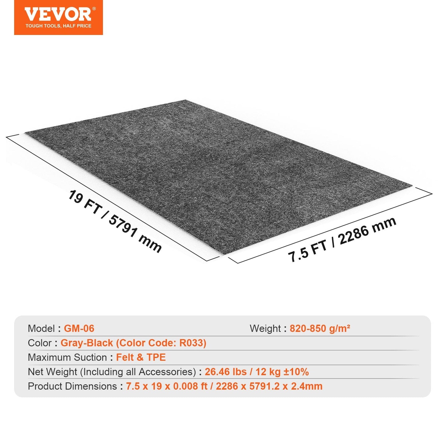 Heavy Duty Waterproof Garage Floor Mat, 2.3 x 5.79 M, Non-Slip, Easy Clean