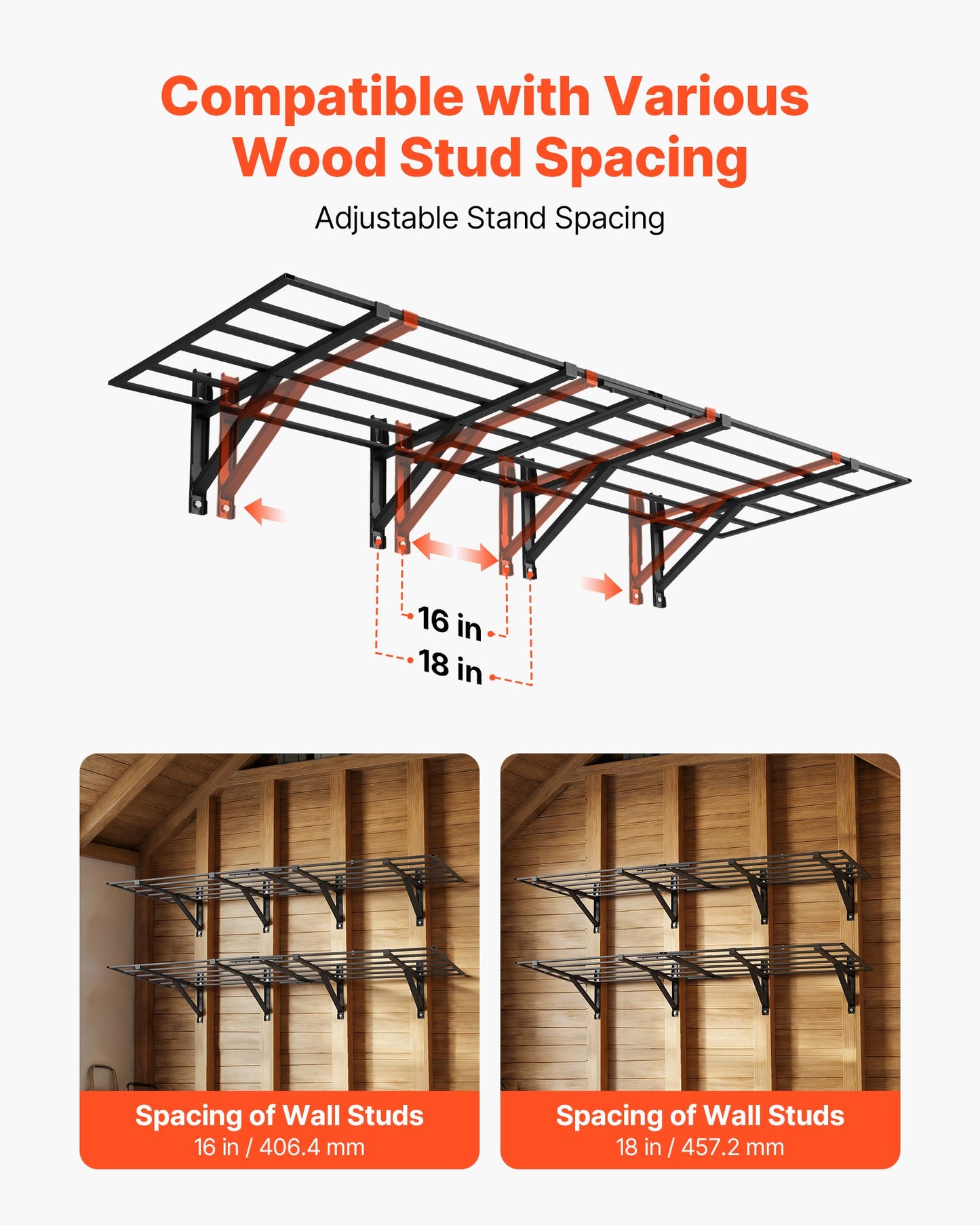 2-Tier Heavy Duty Wall Garage Shelving, 4 Pack 610 x 914 mm Steel Wall Mounted Shelving Unit, 610 x 1828 mm Per Shelf Floating Storage Metal Rack for Garage, 725 kg Total Weight Capacity, Black