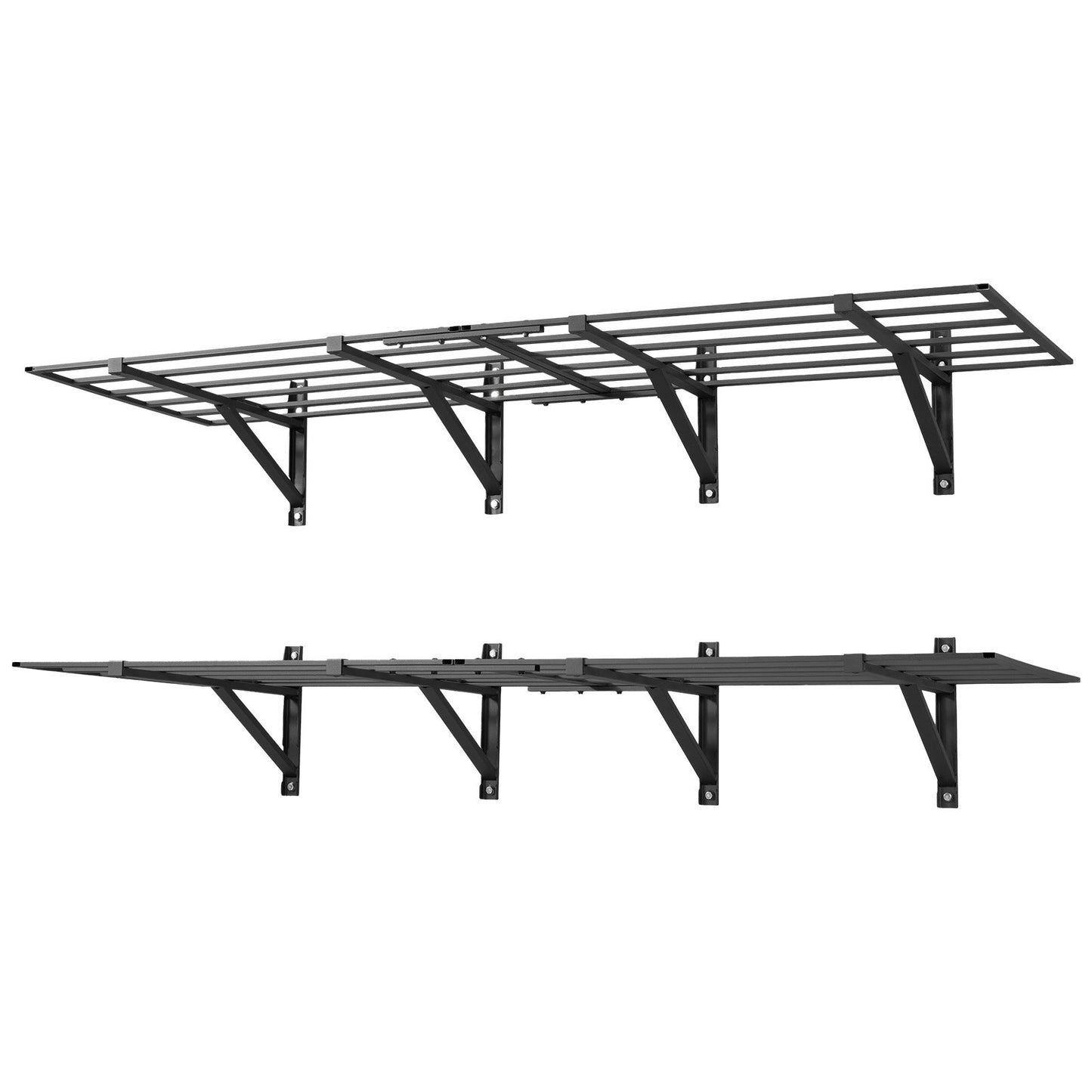 2-Tier Heavy Duty Wall Garage Shelving, 4 Pack 610 x 914 mm Steel Wall Mounted Shelving Unit, 610 x 1828 mm Per Shelf Floating Storage Metal Rack for Garage, 725 kg Total Weight Capacity, Black