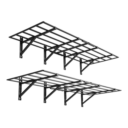 2-Tier Heavy Duty Wall Garage Shelving, 4 Pack 610 x 914 mm Steel Wall Mounted Shelving Unit, 610 x 1828 mm Per Shelf Floating Storage Metal Rack for Garage, 725 kg Total Weight Capacity, Black