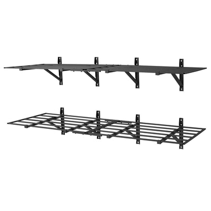 2-Tier Heavy Duty Wall Garage Shelving, 4 Pack 610 x 914 mm Steel Wall Mounted Shelving Unit, 610 x 1828 mm Per Shelf Floating Storage Metal Rack for Garage, 725 kg Total Weight Capacity, Black