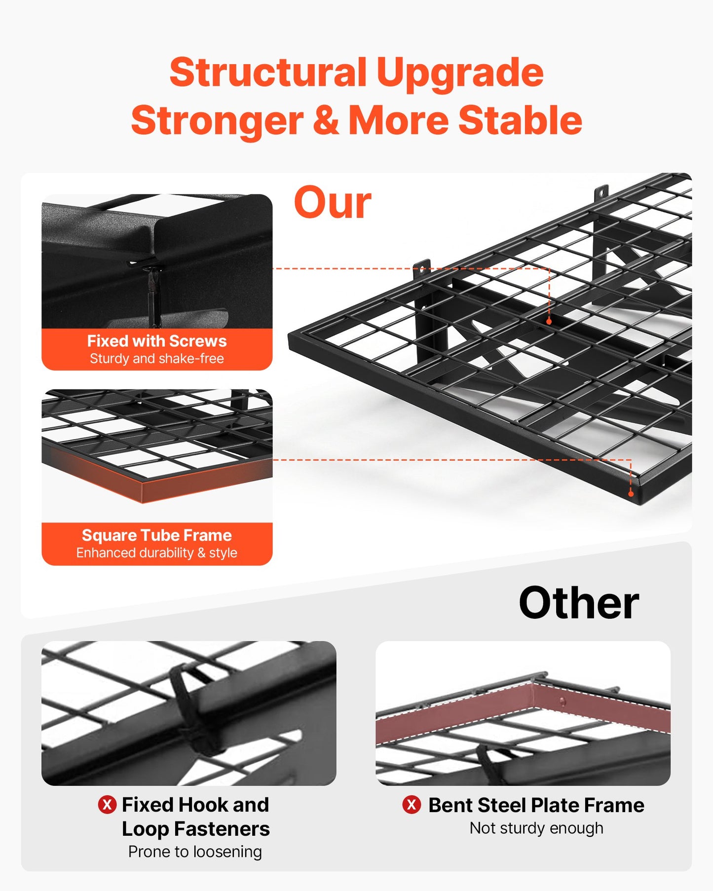 2-Tier Heavy Duty Wall Garage Shelving, 610 x 914 mm Steel Wall Mounted Shelving Unit with Hooks, 610 x 914 mm Per Shelf Floating Storage Metal Rack for Garage, 227 kg Total Weight Capacity