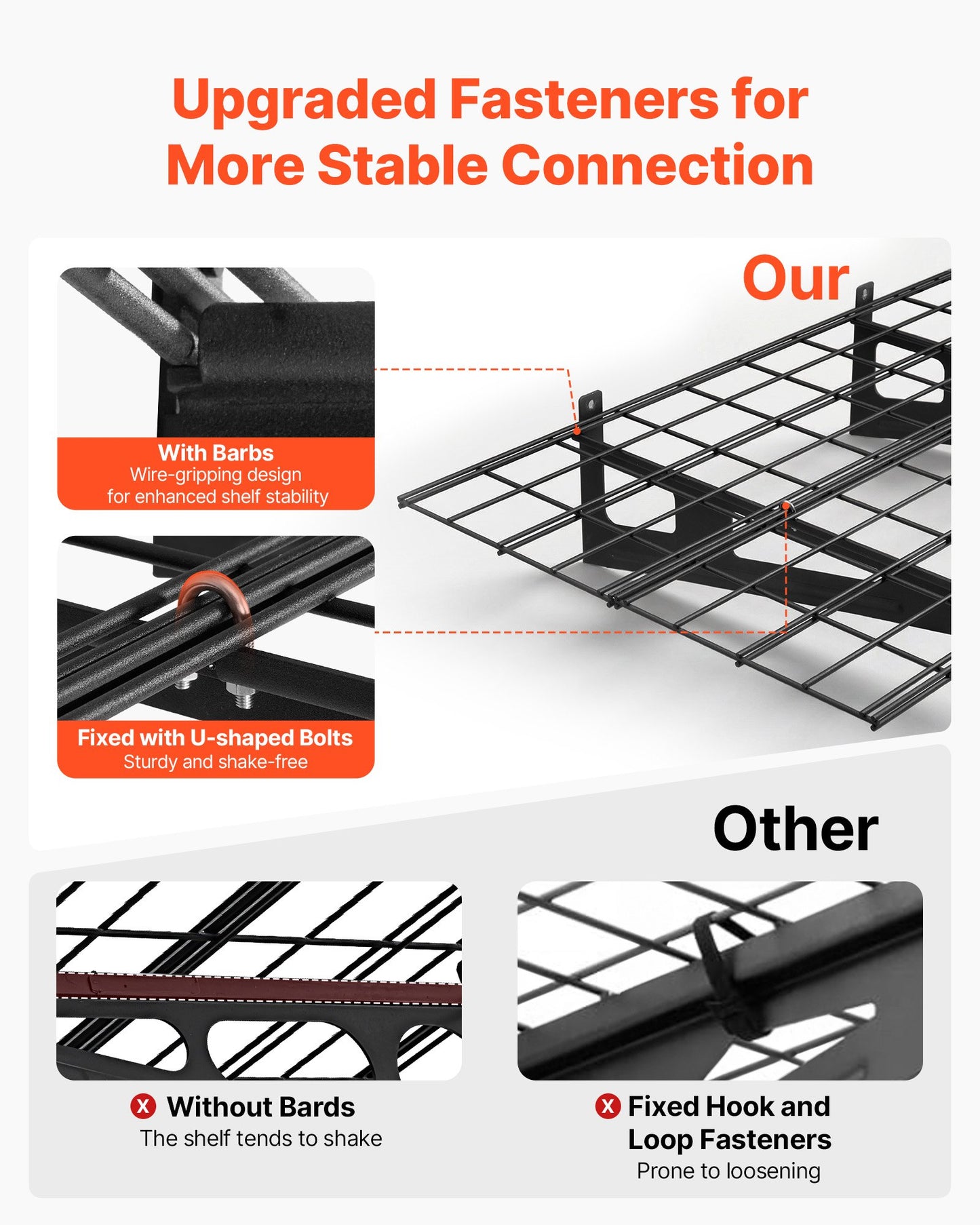 2-Tier Heavy Duty Wall Garage Shelving, 8 Pack 305 x 914 mm Steel Wall Mounted Shelving Unit with Hooks, 610 x 1828 mm Per Shelf Floating Storage Metal Rack, 454 kg Total Weight Capacity, Black