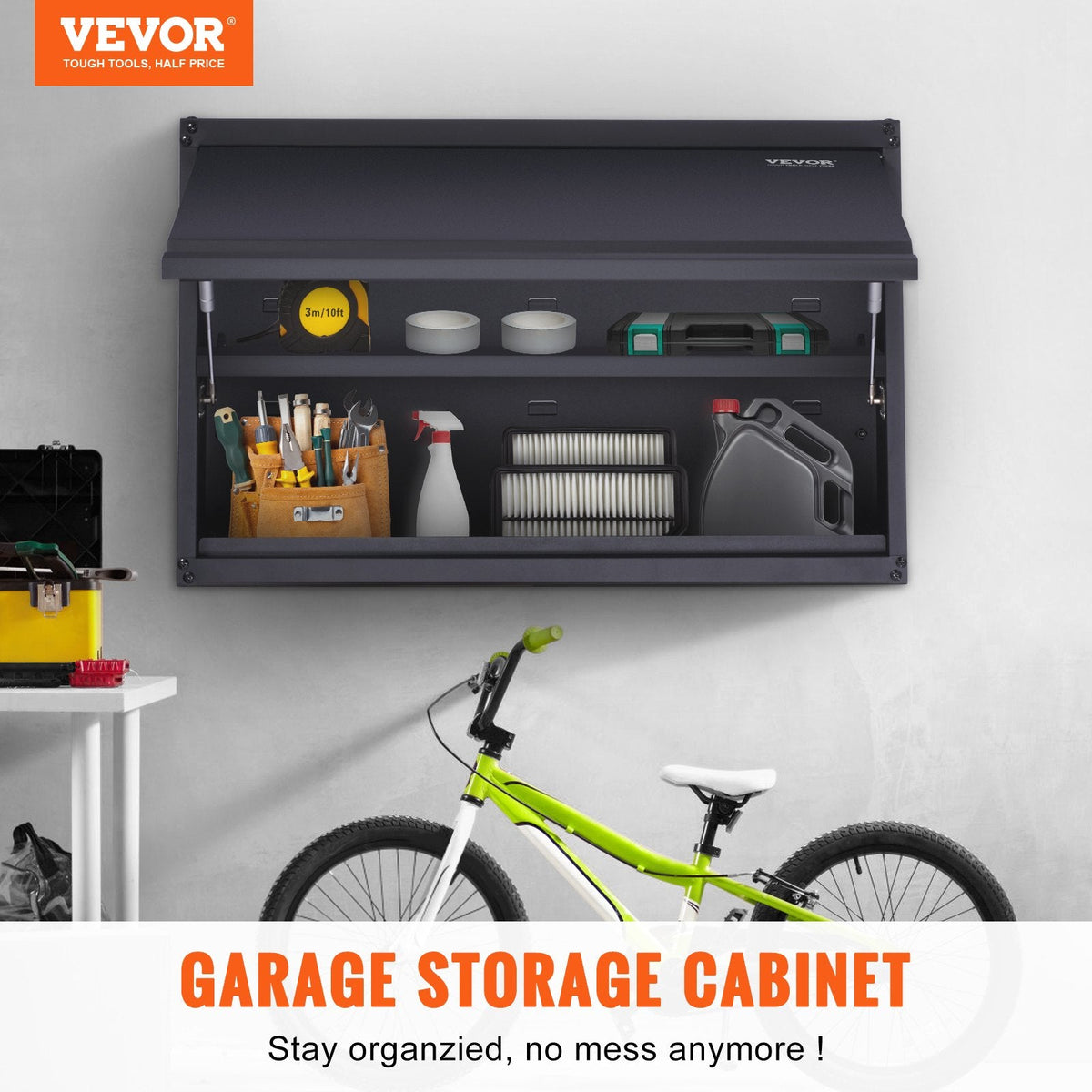 Heavy-duty steel cabinet supports up to 120 pounds on each adjustable shelf