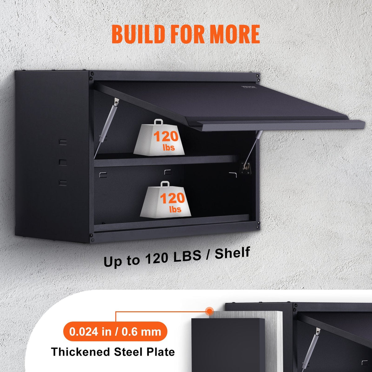 Two-shelf garage cabinet offers 240 pounds of total storage capacity for large items