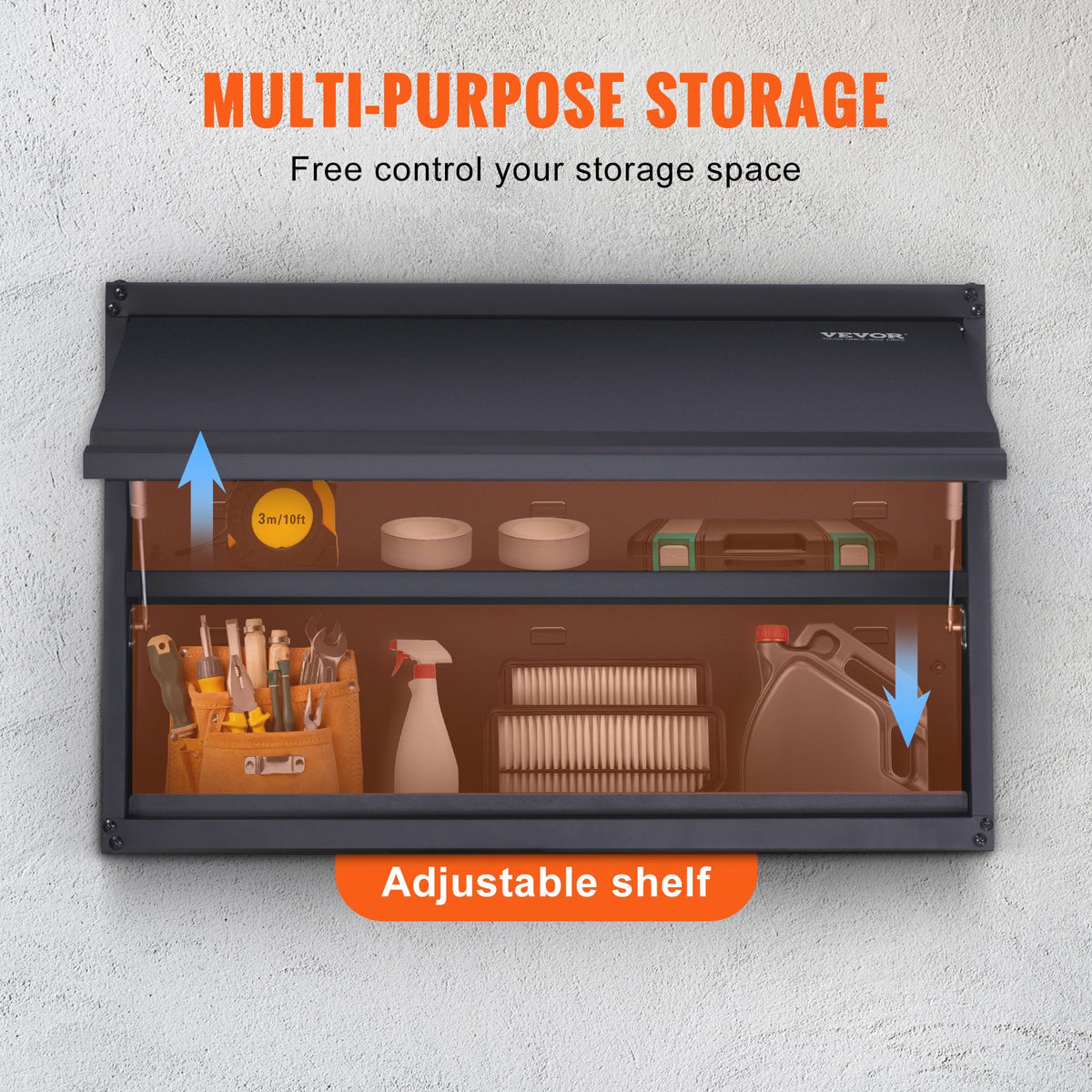 VEVOR Wall-Mounted Metal Storage Cabinet with Adjustable Shelf 54 kg per Shelf