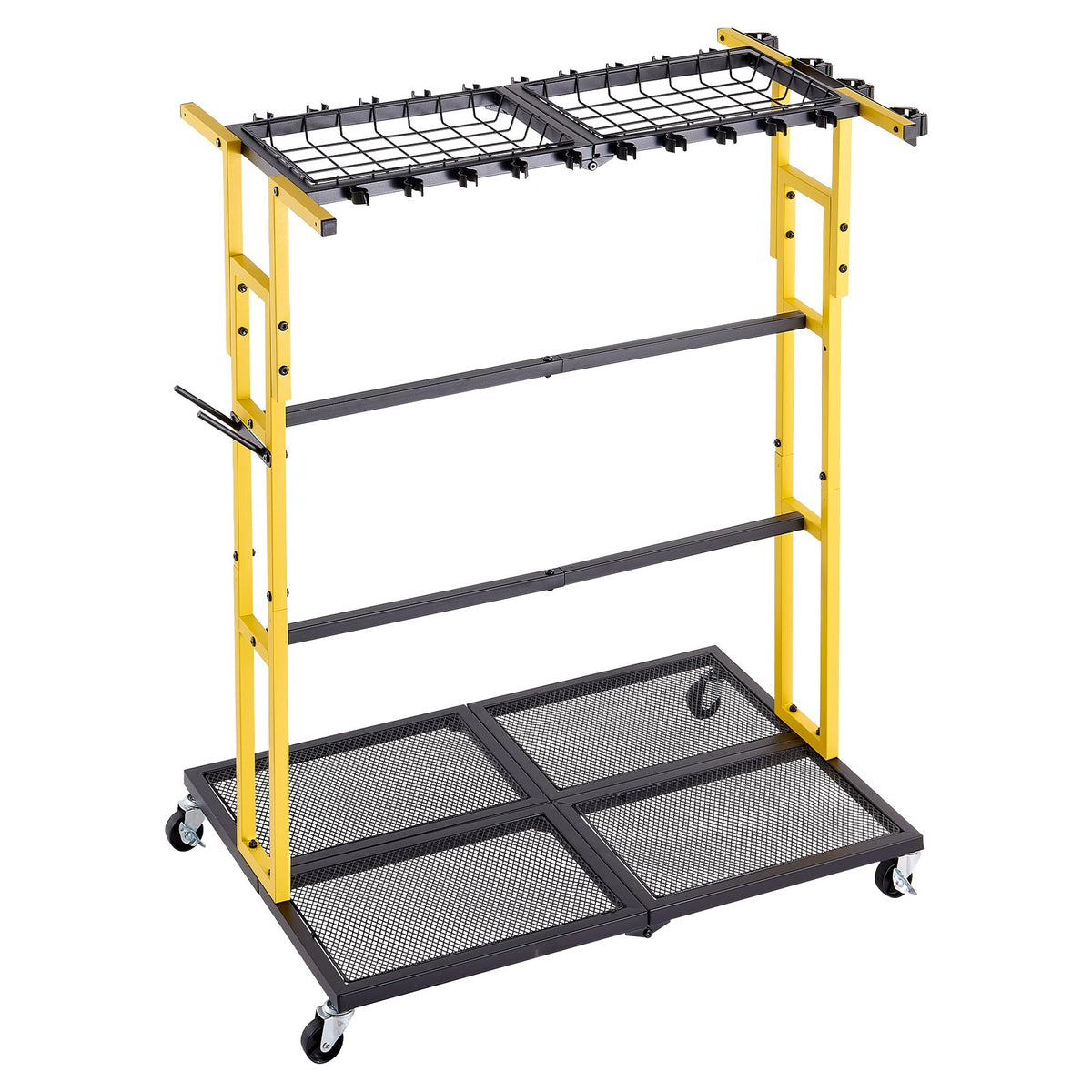 Garden Tool Organizer with Wheels, Large Metal Garage Storage Rack, for Rakes/Shovels/Brooms/Long Farming Tools, Yard Utility Holder for Shed/Outdoor/Lawn Organization, Heavy-Duty Steel, Black
